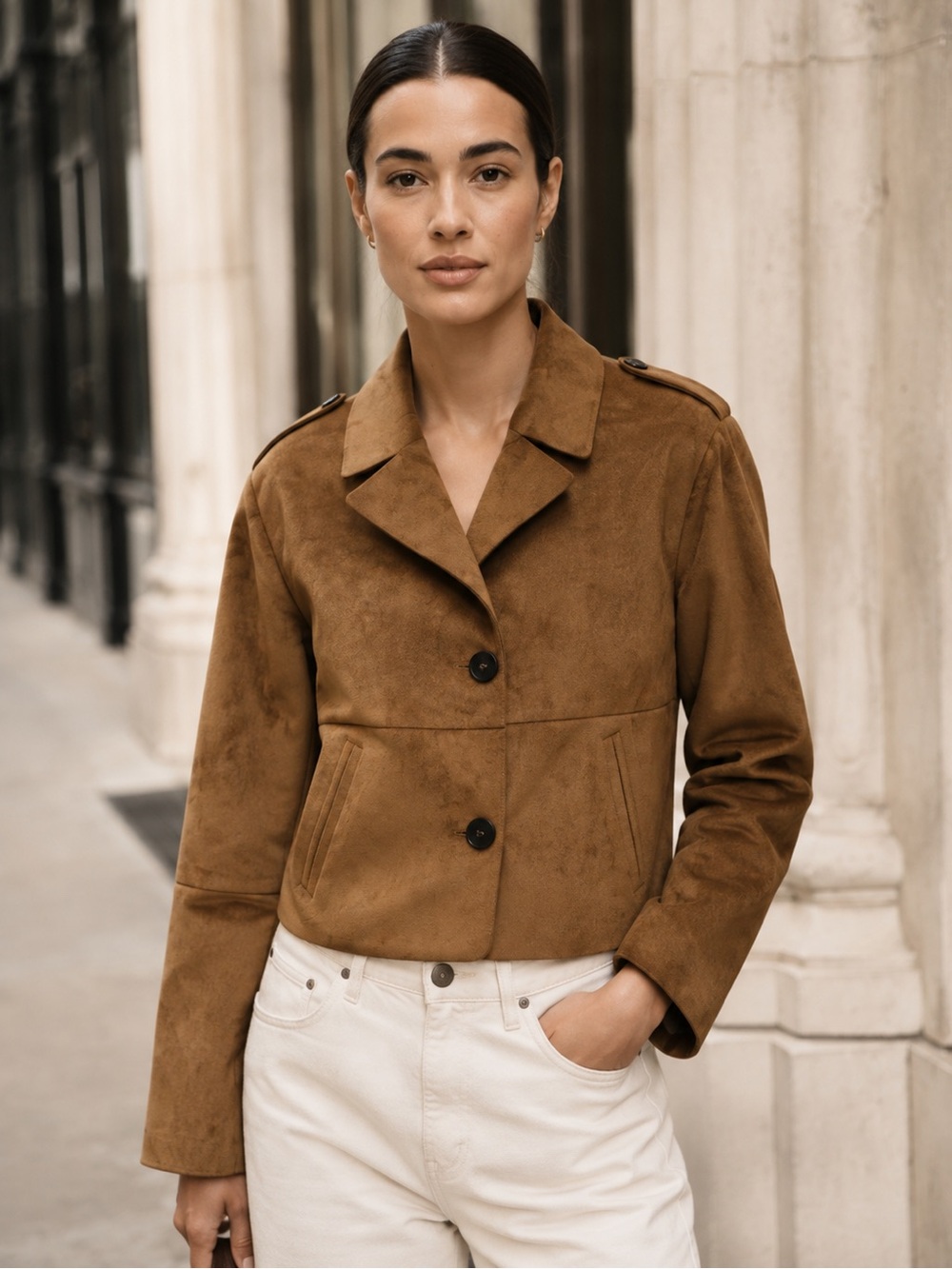 ZARA Taupe Brown Faux Suede Cropped Jacket NWT M
